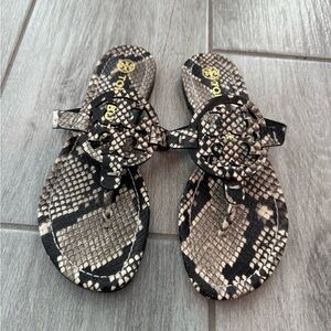 Tory Burch Black and Tan Snake Print Sandals